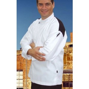 CR Modern White Long Sleeve Chef Jacket (Black Panel) by Global Chef