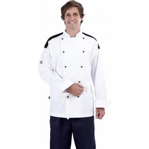 CR Classic White Long Sleeve Chef Jacket (Black Panel) by Global Chef