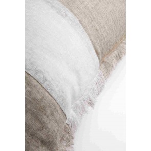 Striped Beige & White Linen Fringed European Cushion by Alexander Santorini